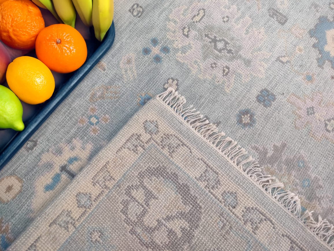Handwoven Wool Dari Rug – Large Blue Vintage Area Rug