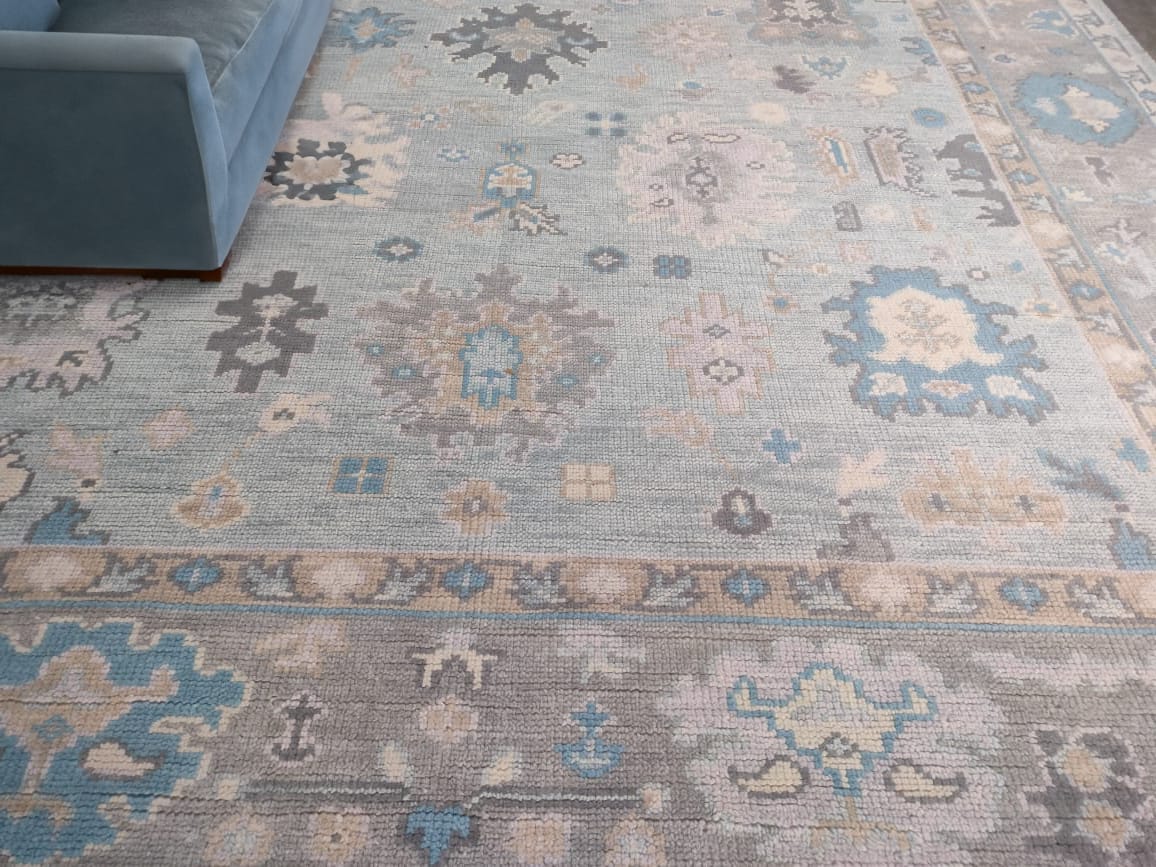 Handwoven Wool Dari Rug – Large Blue Vintage Area Rug