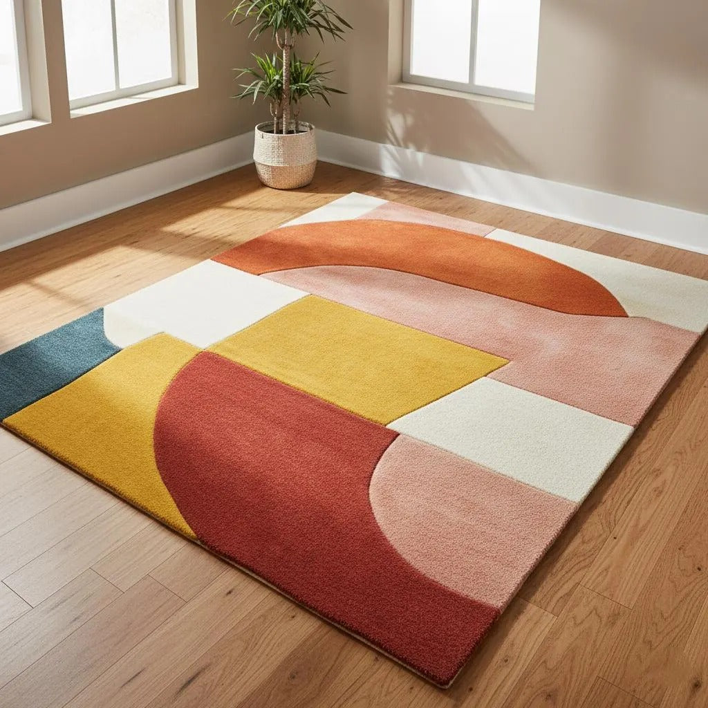 Hand-Tufted Modern Geometric Wool Rug | Soft Abstract Area Rug by CarpetRugDecor