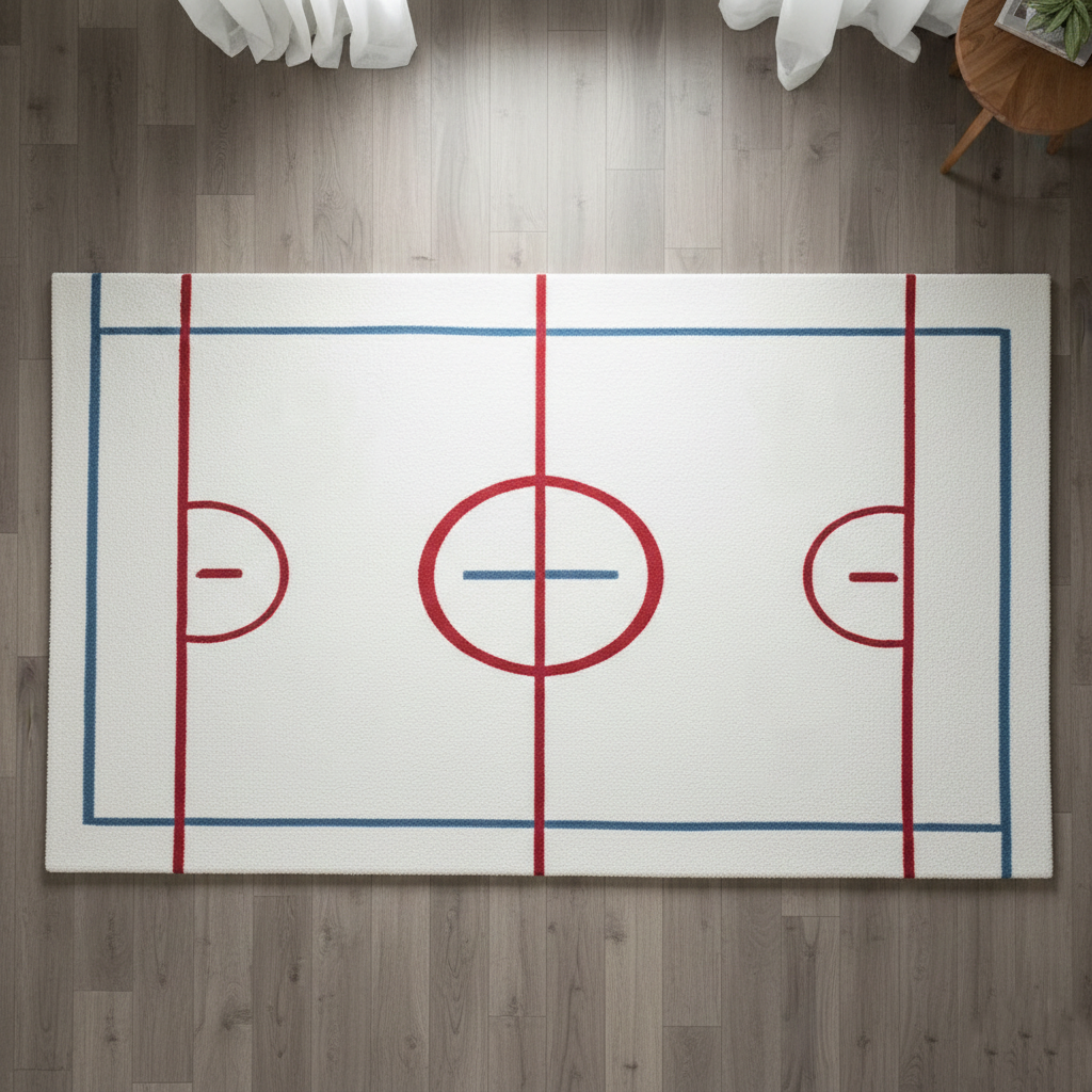 Hand-Tufted Sports Court Wool Rug | Modern Graphic Area Rug by CarpetRugDecor