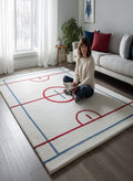 Hand-Tufted Sports Court Wool Rug | Modern Graphic Area Rug by CarpetRugDecor