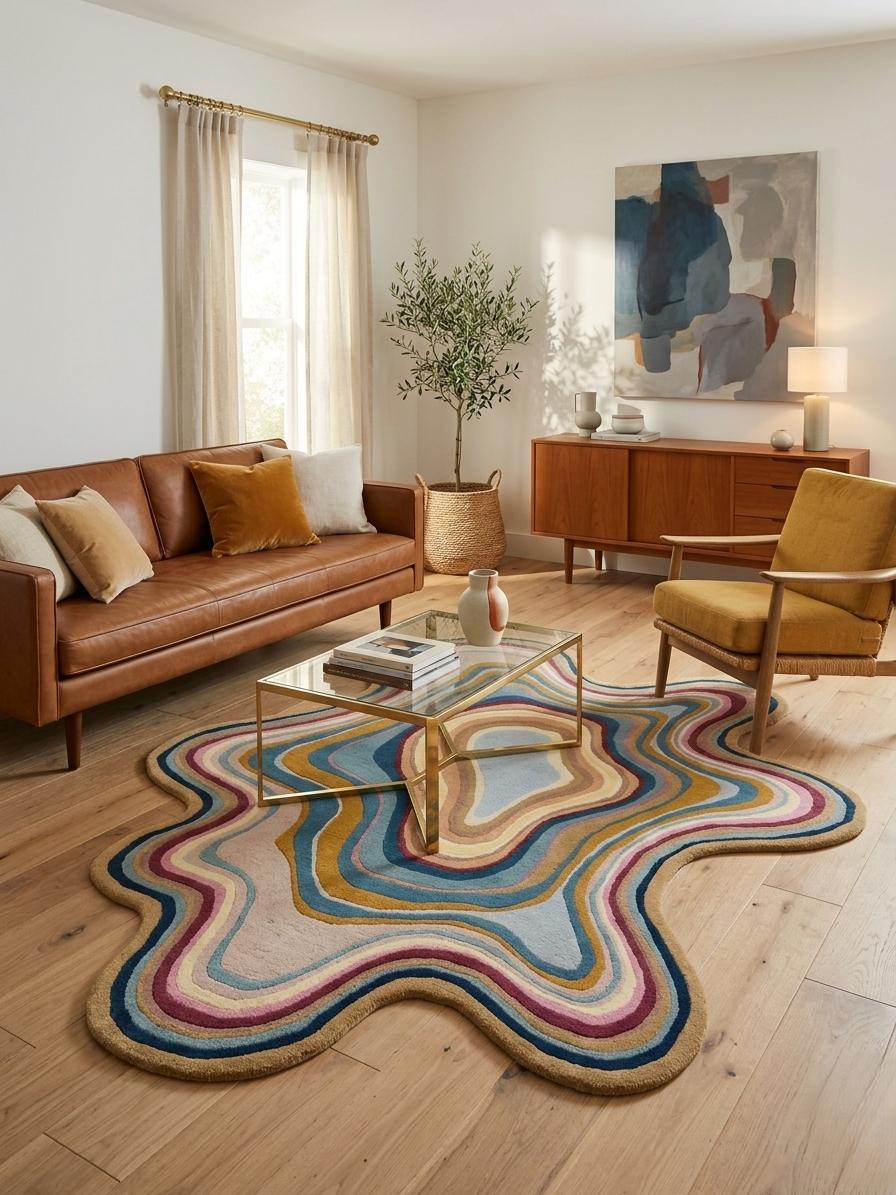 Hand-Tufted Abstract Multicolor Wool Rug | Organic Shape Designer Rug by CarpetRugDecor