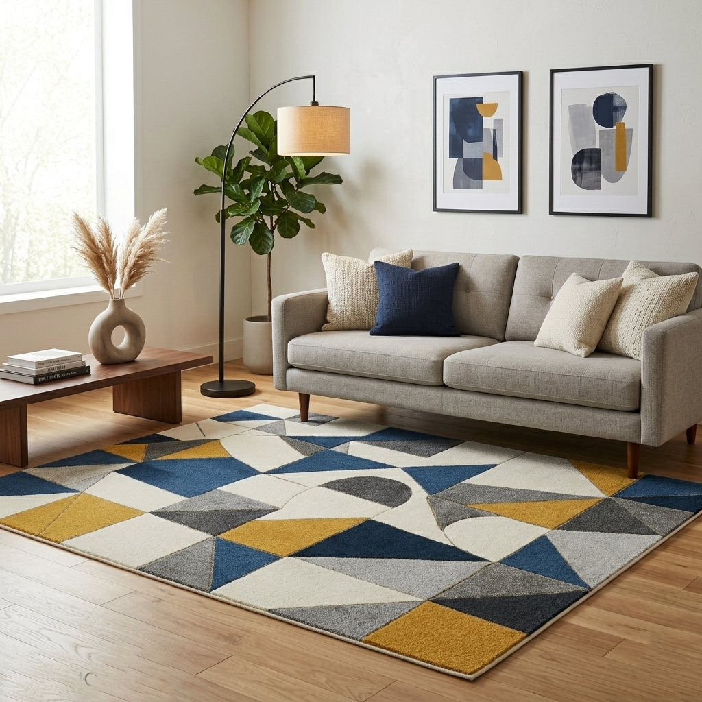 Hand-Tufted Modern Geometric Wool Rug | Contemporary Area Rug by CarpetRugDecor