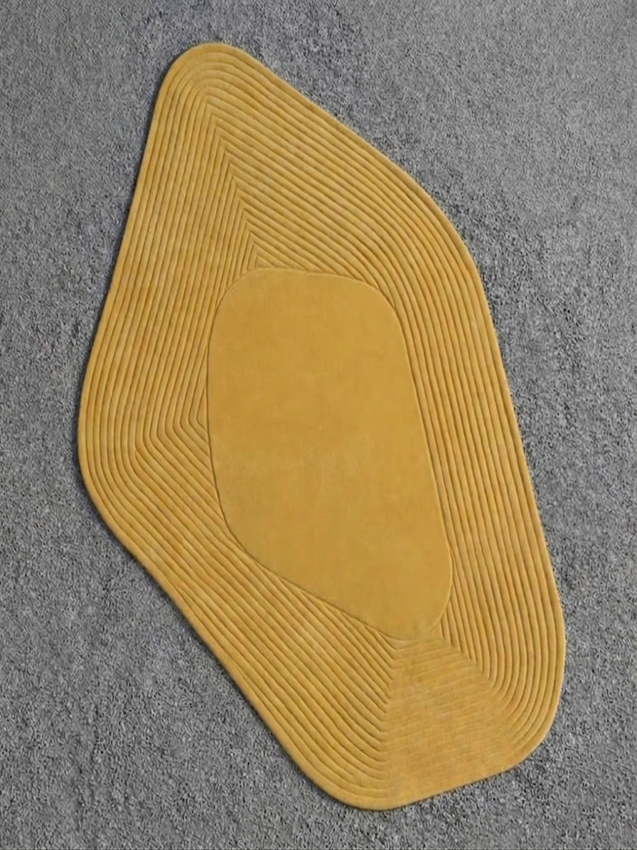 Hand-Tufted Sculpted Mustard Wool Rug | Modern Minimal Organic Area Rug by CarpetRugDecor