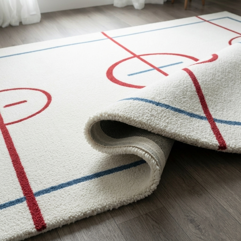 Hand-Tufted Sports Court Wool Rug | Modern Graphic Area Rug by CarpetRugDecor