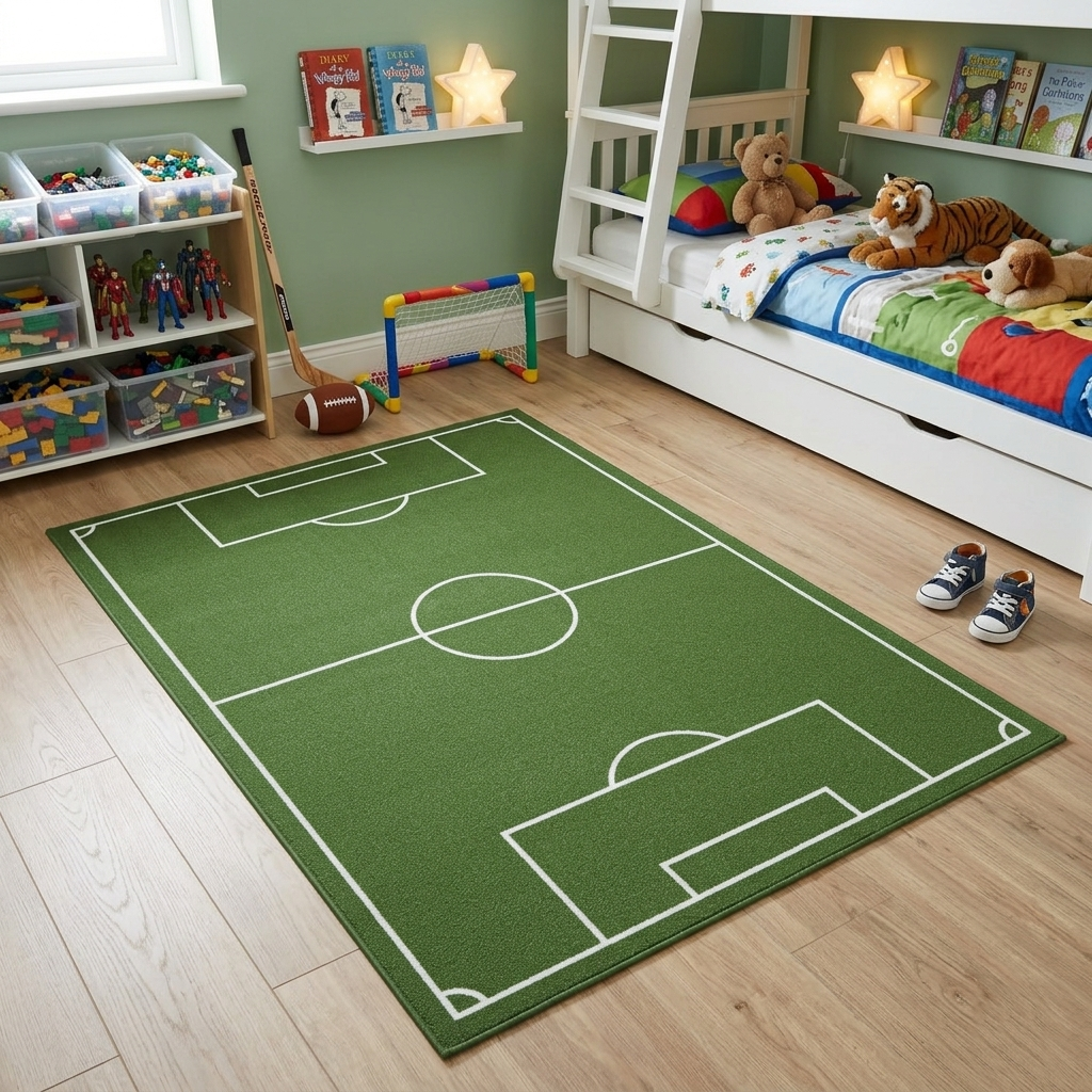 Hand-Tufted Football Field Wool Rug | Sports-Inspired Area Rug by CarpetRugDecor