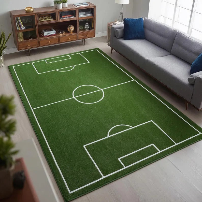 Hand-Tufted Football Field Wool Rug | Sports-Inspired Area Rug by CarpetRugDecor