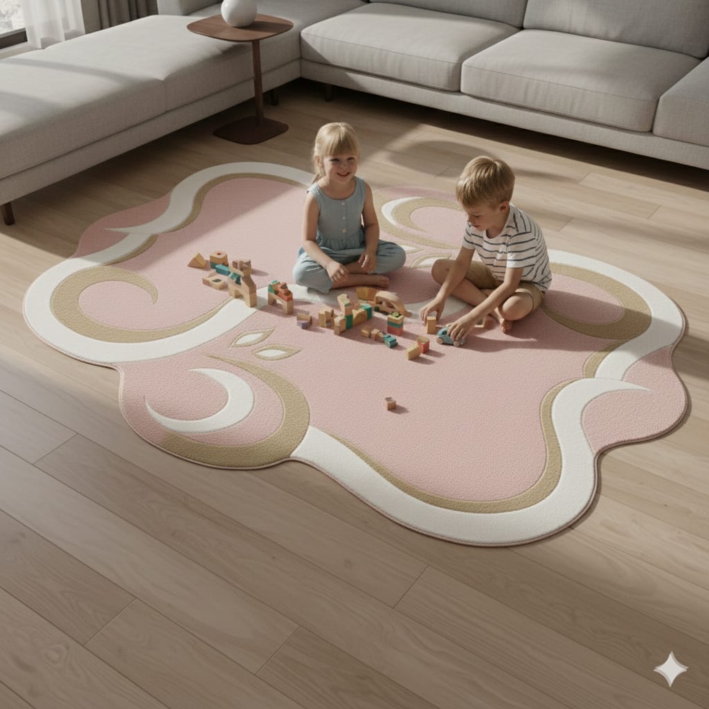 Hand-Tufted Kids Play Area Wool Rug | Soft Abstract Shape Rug by CarpetRugDecor