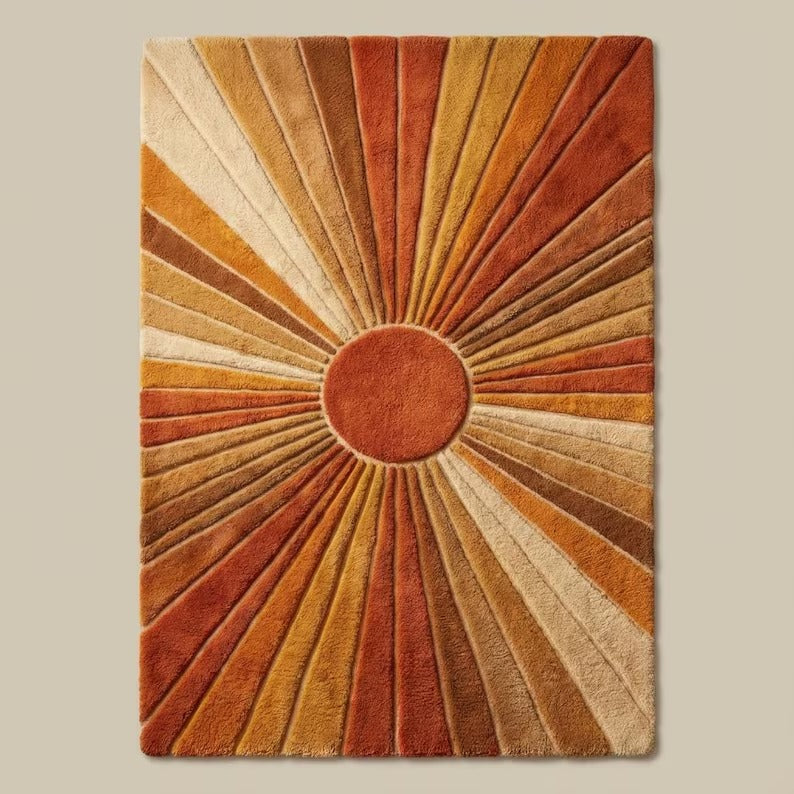 Hand-Tufted Sunburst Wool Rug | Statement Retro Area Rug by CarpetRugDecor