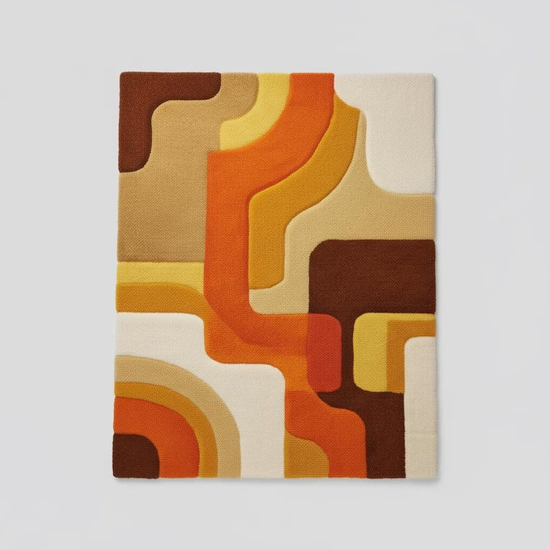Hand-Tufted Retro Abstract Wool Rug | Warm Modern Area Rug by CarpetRugDecor