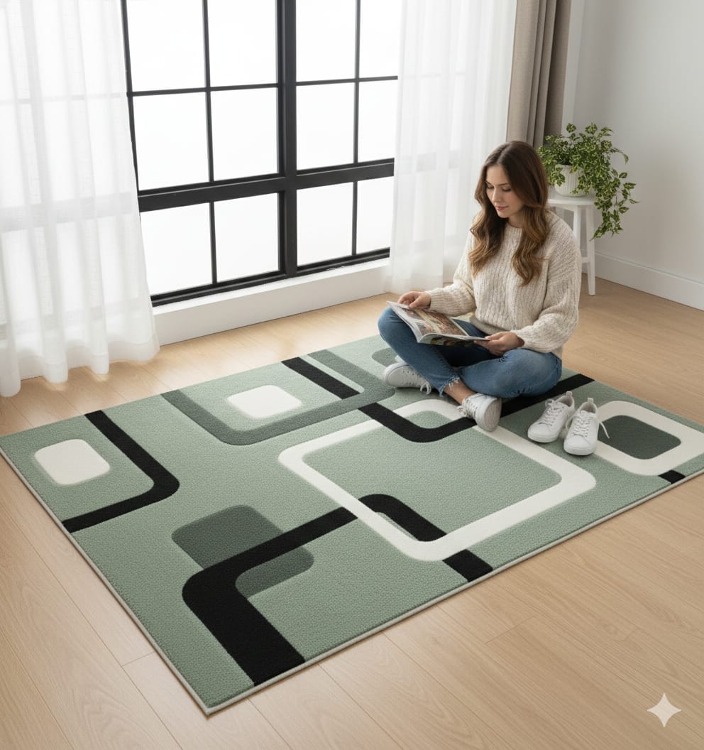 Hand-Tufted Modern Abstract Wool Rug | Minimal Geometric Area Rug by CarpetRugDecor