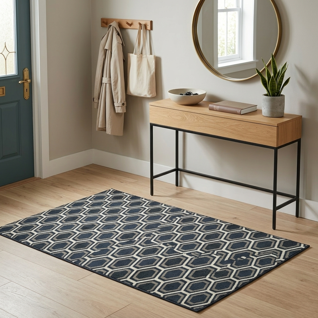 Hand-Tufted Hexagon Pattern Wool Rug | Modern Family Area Rug by CarpetRugDecor