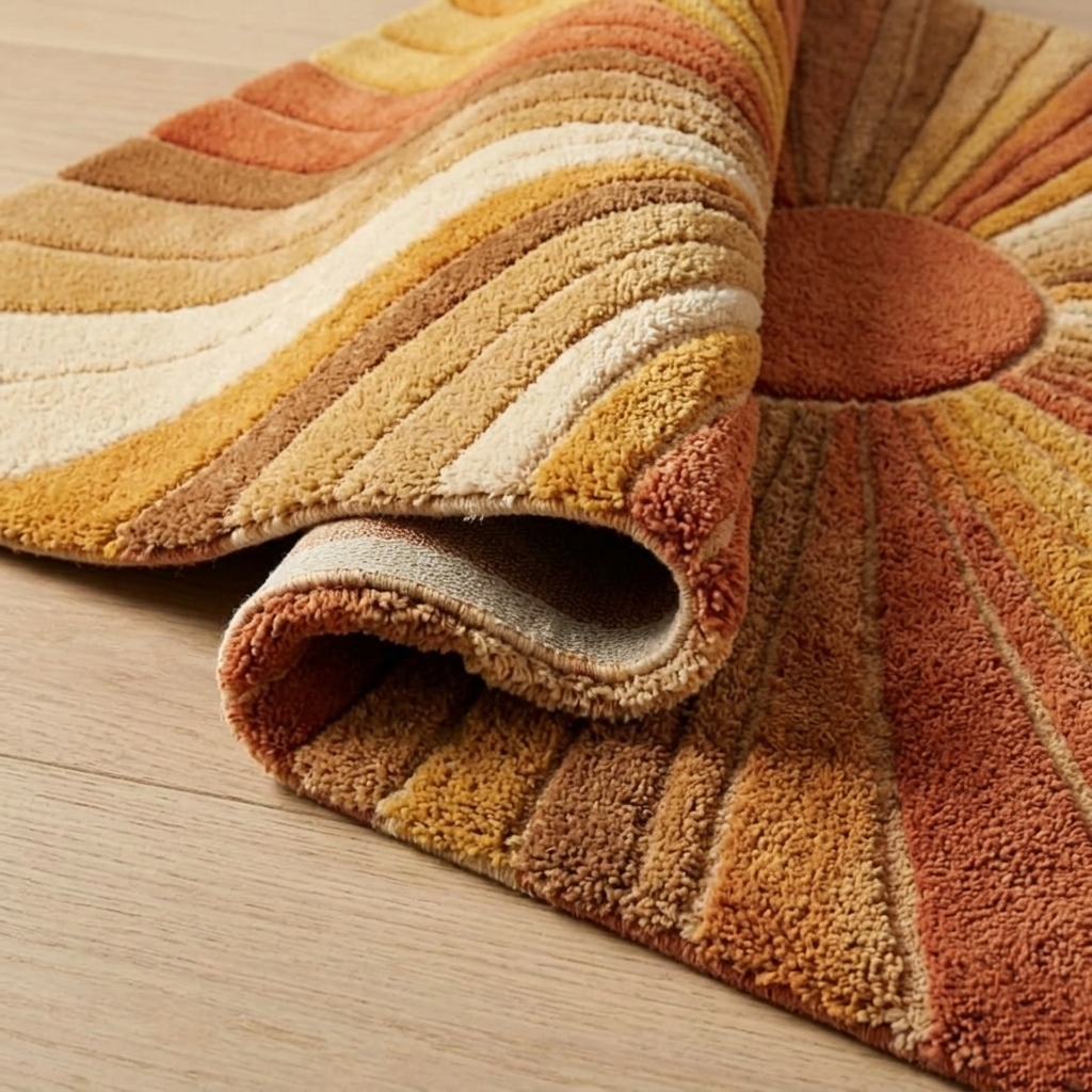 Hand-Tufted Sunburst Wool Rug | Statement Retro Area Rug by CarpetRugDecor