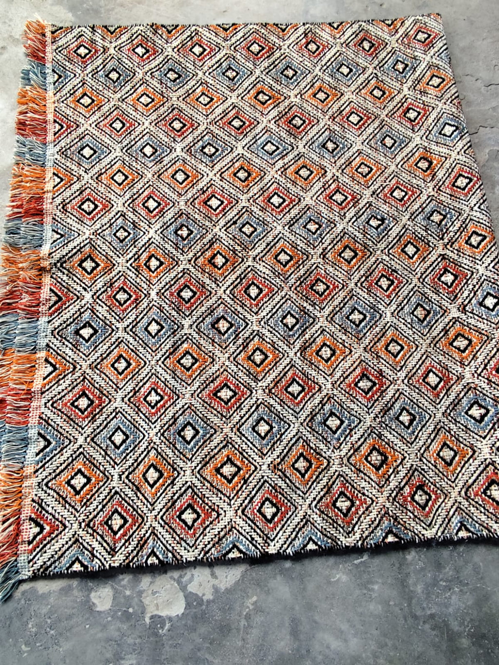 Handwoven Wool Dari Rug – Boho Diamond Geometric Kilim