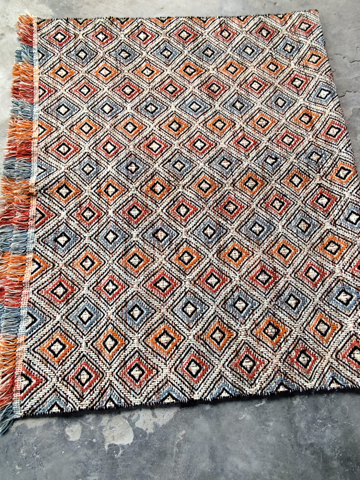 Handwoven Wool Dari Rug – Boho Diamond Geometric Kilim