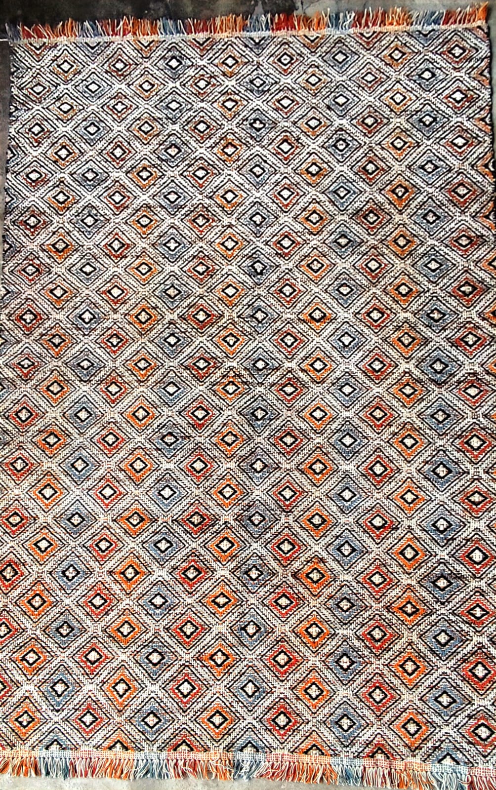 Handwoven Wool Dari Rug – Boho Diamond Geometric Kilim