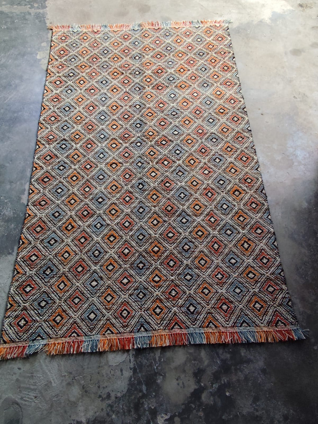 Handwoven Wool Dari Rug – Boho Diamond Geometric Kilim