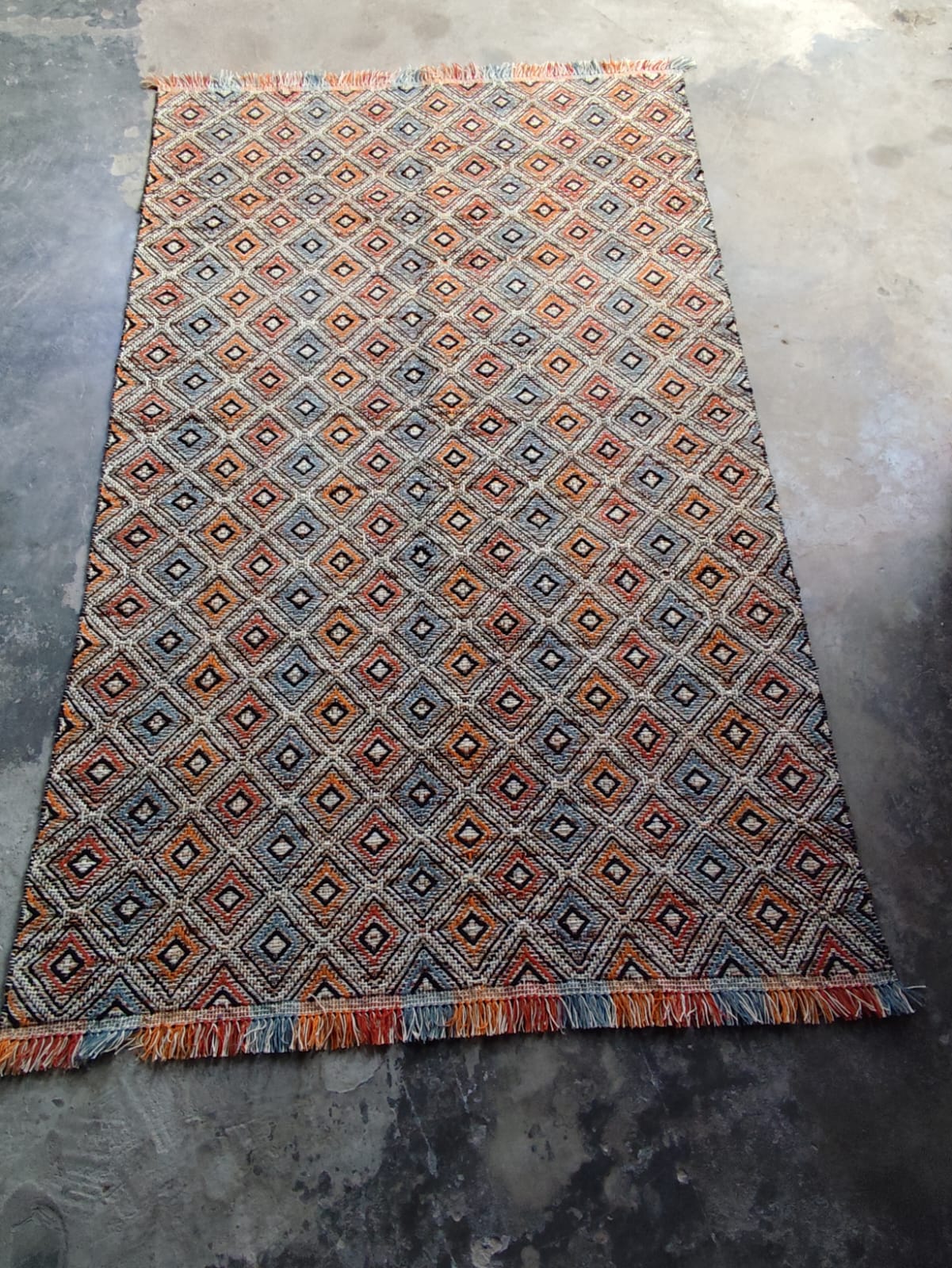 Handwoven Wool Dari Rug – Boho Diamond Geometric Kilim