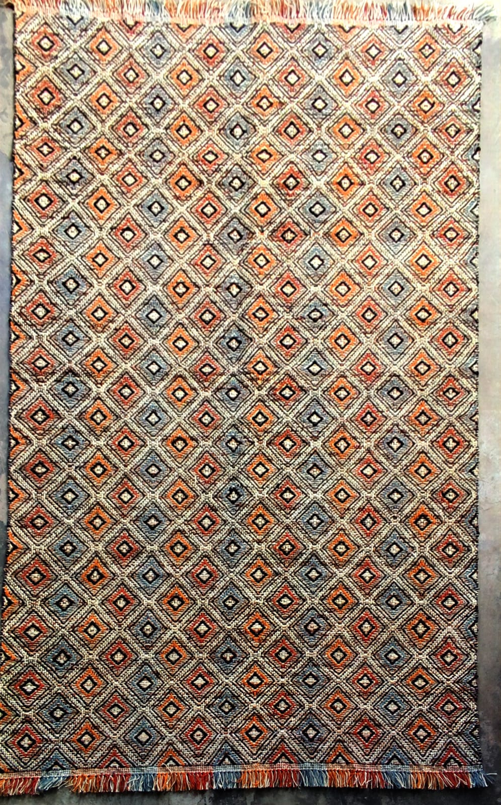 Handwoven Wool Dari Rug – Boho Diamond Geometric Kilim