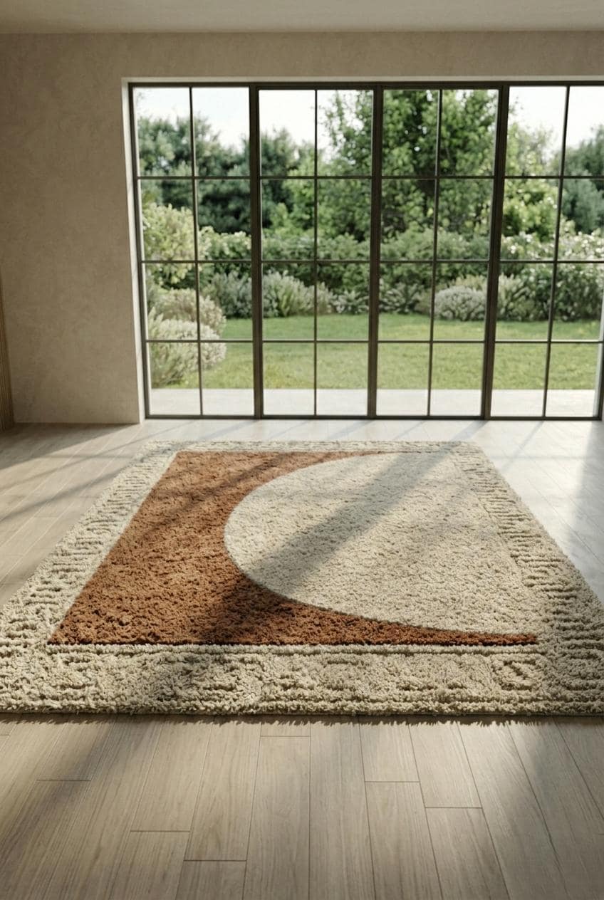 Modern Abstract Area Rug, Brown Cream Shag Rug, Hand Tufted Plush Living Room Carpet