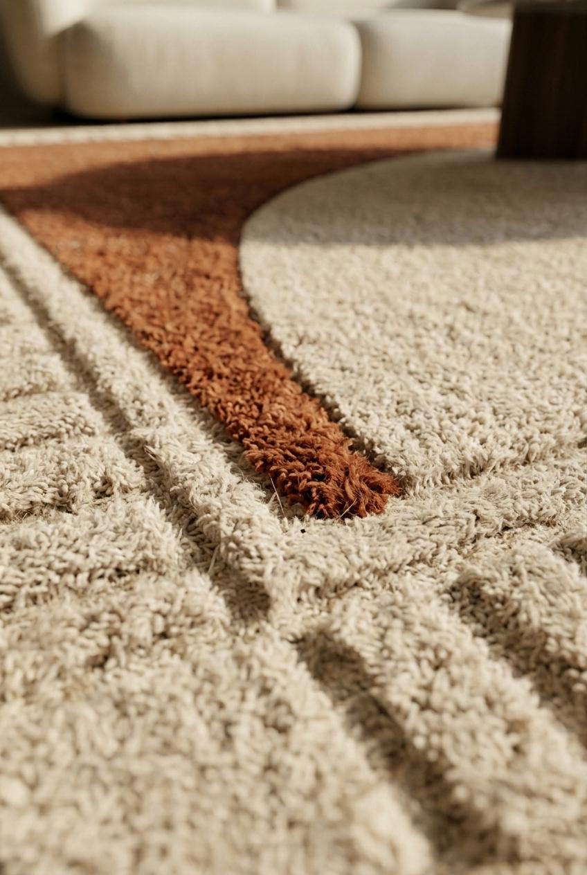 Modern Abstract Area Rug, Brown Cream Shag Rug, Hand Tufted Plush Living Room Carpet