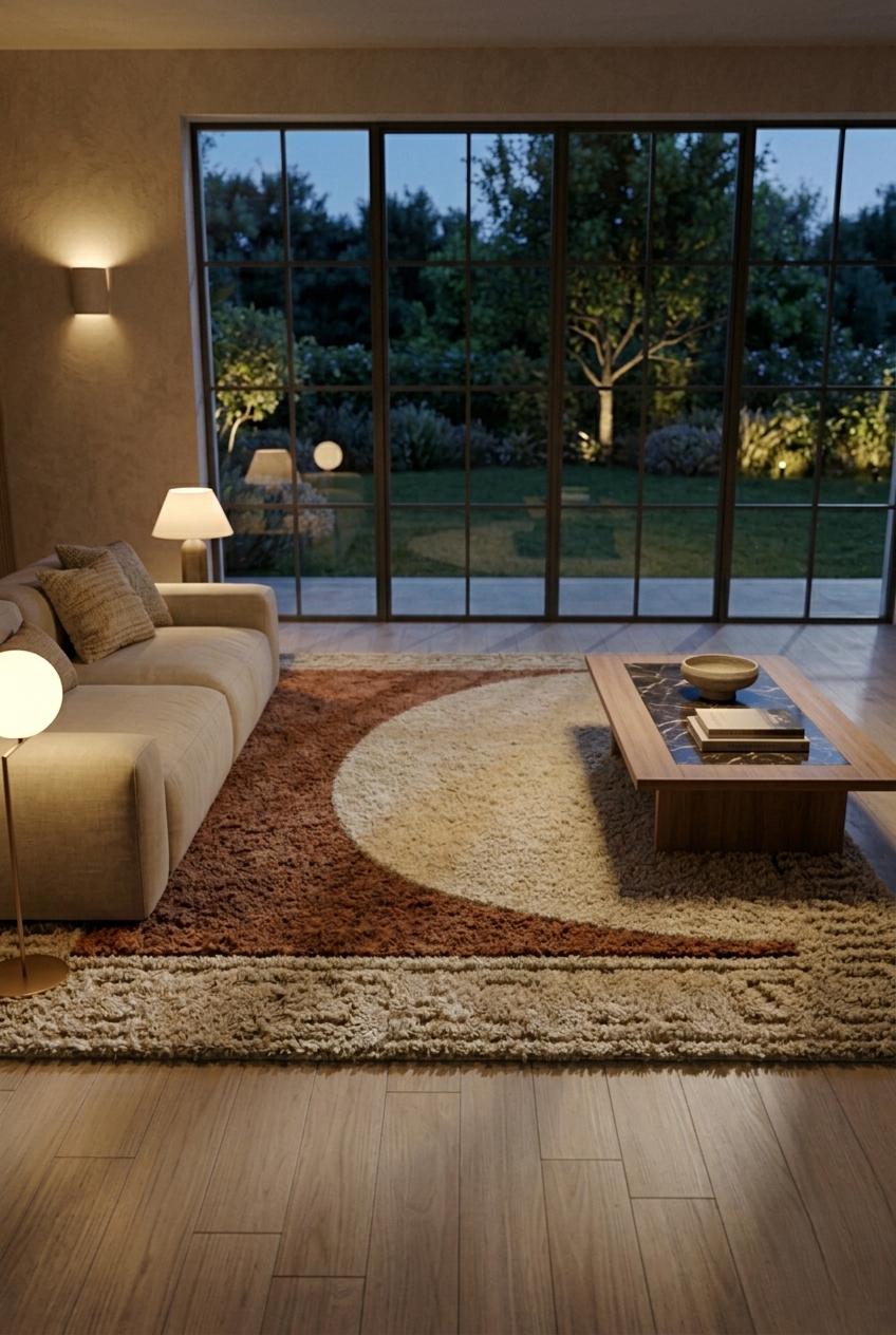 Modern Abstract Area Rug, Brown Cream Shag Rug, Hand Tufted Plush Living Room Carpet