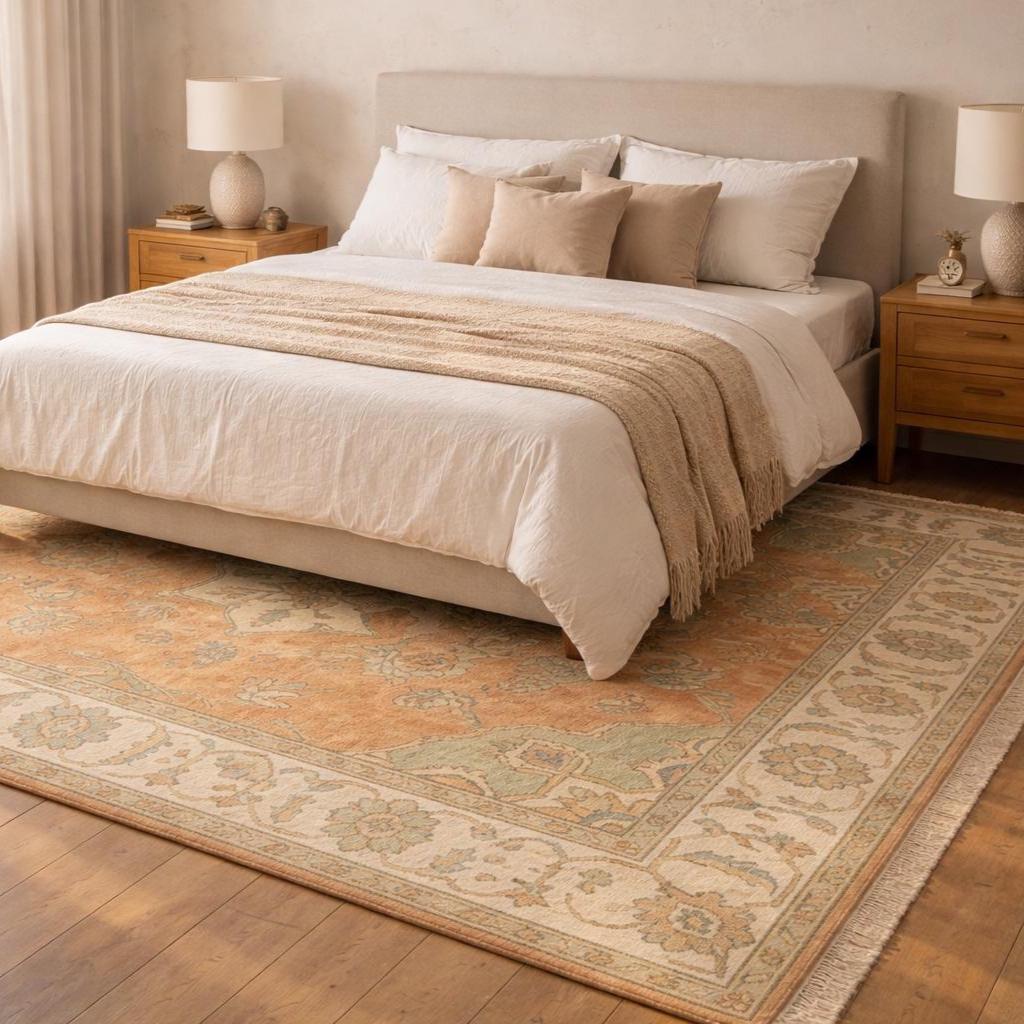 Hand Knotted Vintage Oushak Area Rug | Turkish Style | Wool Carpet | Hallway | 9x12 8x10 | Custom