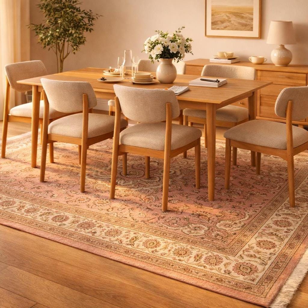Hand Knotted Pink Medallion Rug | Persian | Wool | Living Room | 8x10 | Custom