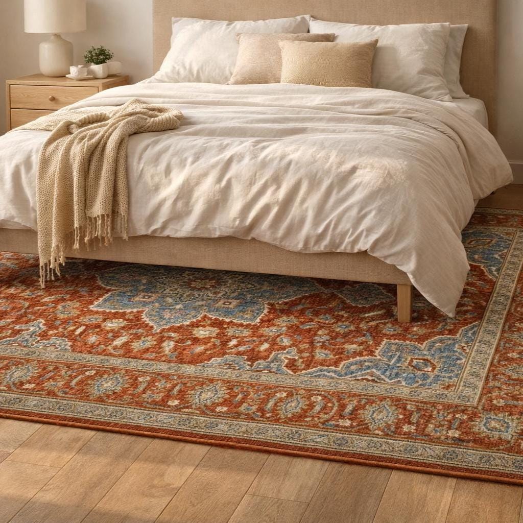 Hand Knotted Wool Oushak Rug Vintage Floral Medallion Carpet Living Room Area Rug