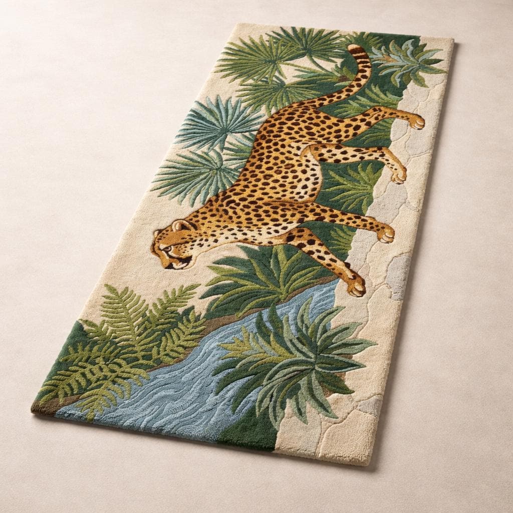 Hand Tufted Cheetah Jungle Runner Rug | Boho | Wool | Living Room Area Rug | Custom