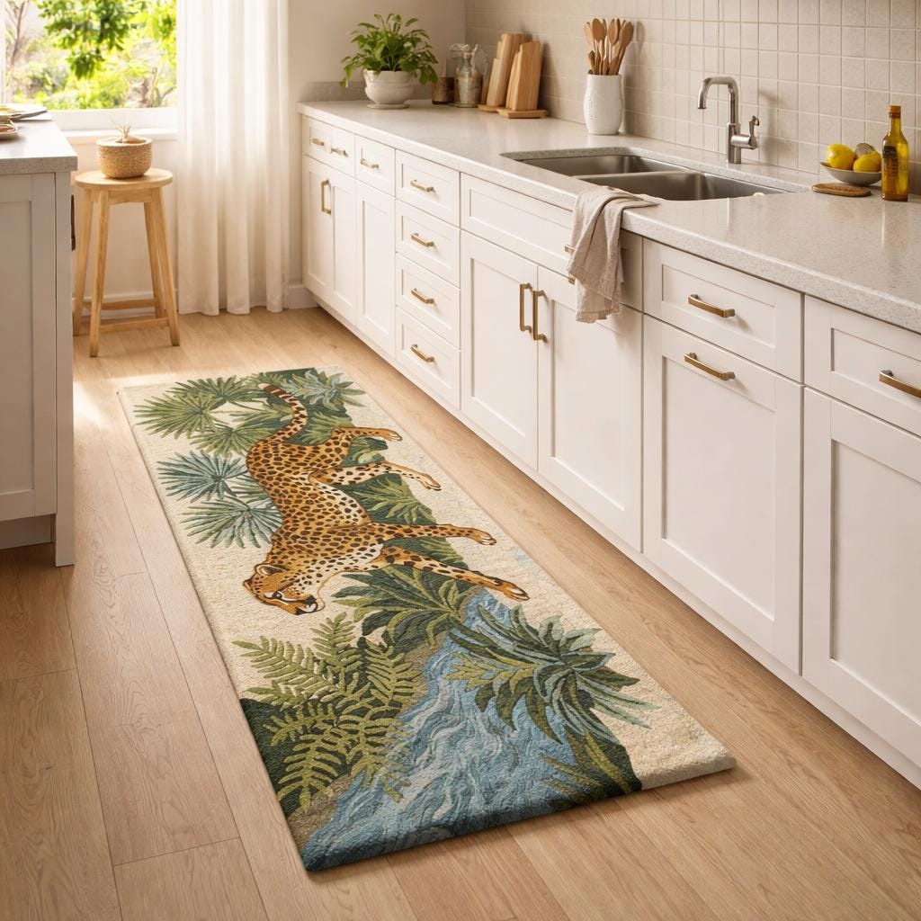 Hand Tufted Cheetah Jungle Runner Rug | Boho | Wool | Living Room Area Rug | Custom