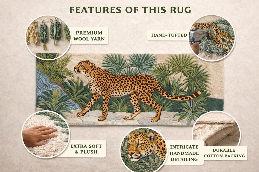 Hand Tufted Cheetah Jungle Runner Rug | Boho | Wool | Living Room Area Rug | Custom