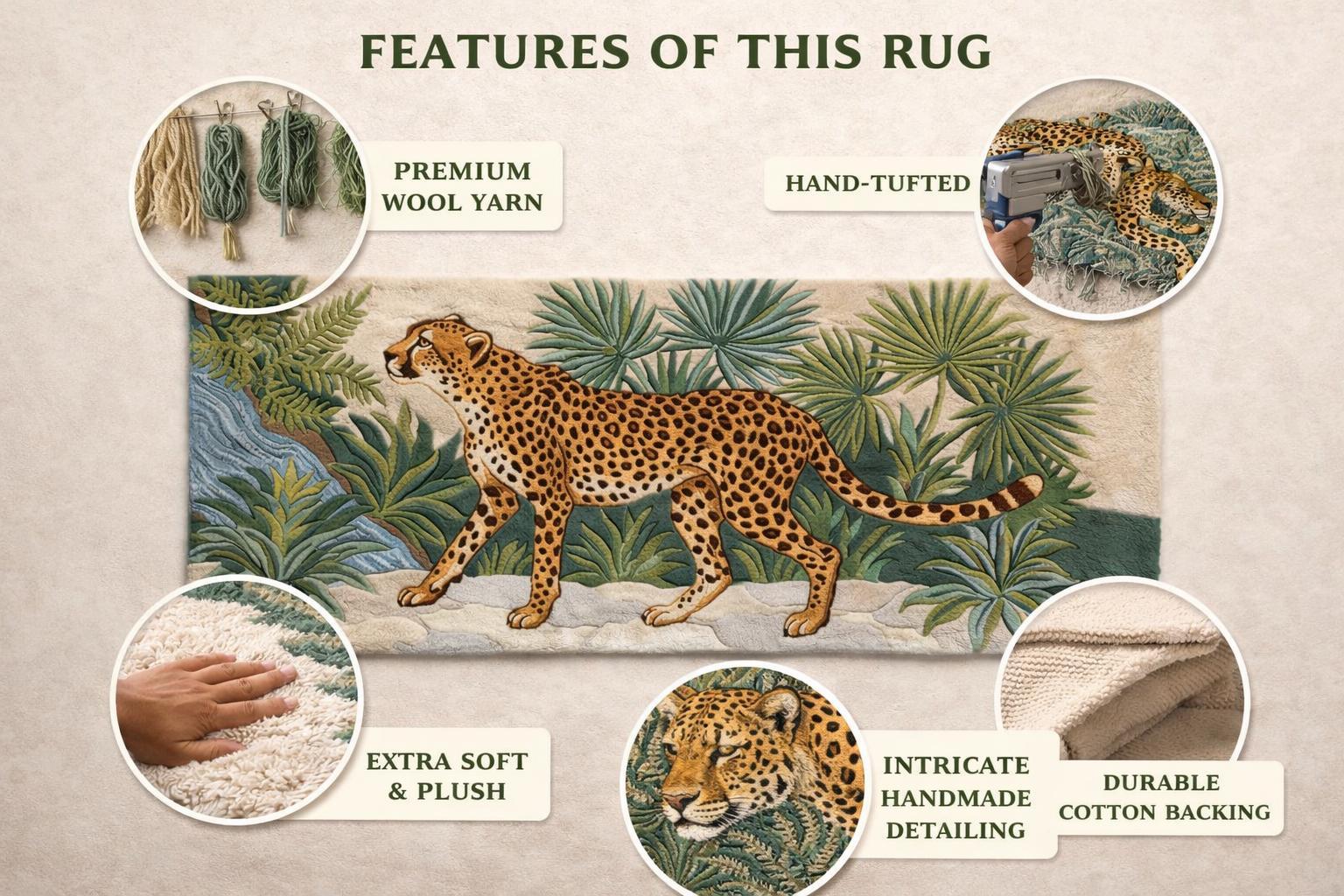 Hand Tufted Cheetah Jungle Runner Rug | Boho | Wool | Living Room Area Rug | Custom