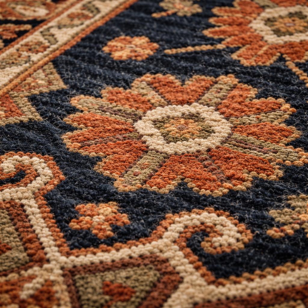 Hand Knotted Rug | Geometric Tribal Wool Navy Area Rug Living Room 8x10 Custom