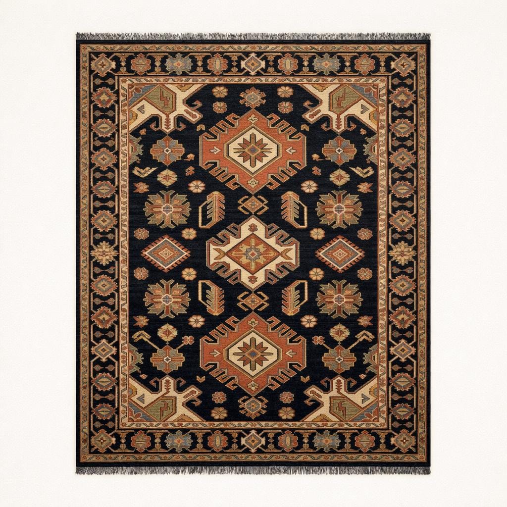 Hand Knotted Rug | Geometric Tribal Wool Navy Area Rug Living Room 8x10 Custom