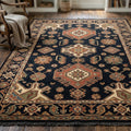 Hand Knotted Rug | Geometric Tribal Wool Navy Area Rug Living Room 8x10 Custom