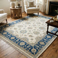 Hand Knotted Rug | Oushak Blue Border | Wool Area Rug | Living Room | 8x10 | Custom