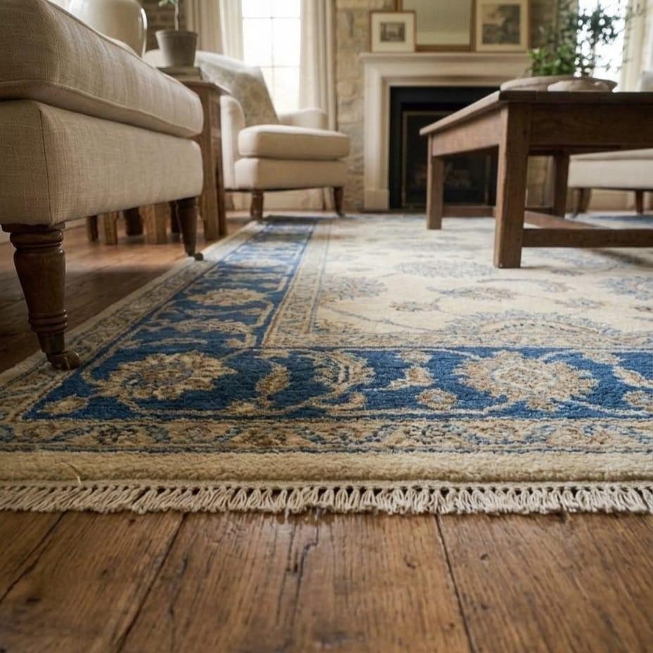 Hand Knotted Rug | Oushak Blue Border | Wool Area Rug | Living Room | 8x10 | Custom