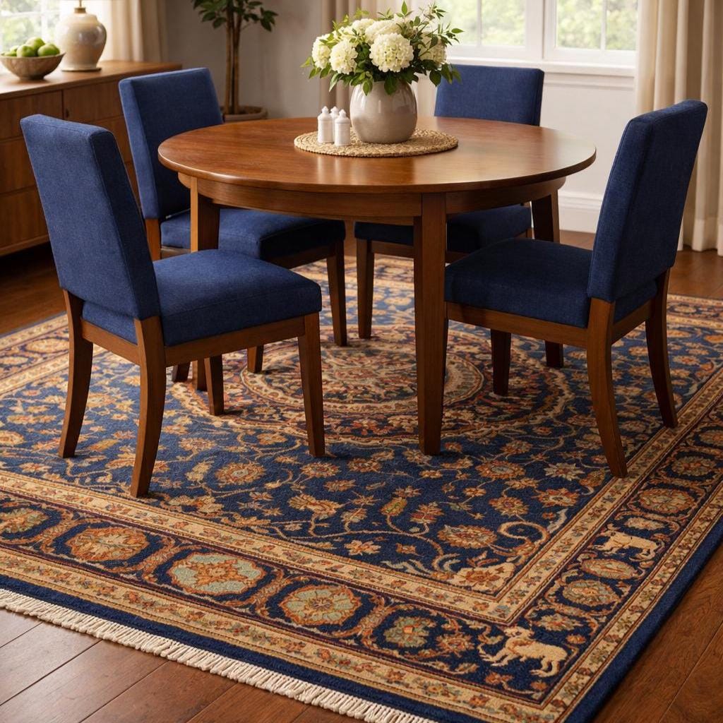 Blue Oushak Rug | Hand Knotted Oriental Wool Living Room Area Carpet 8x10 Custom