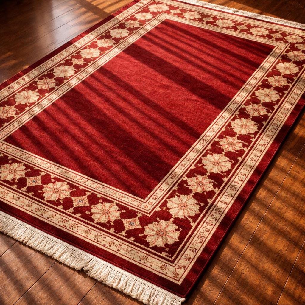 Hand Knotted Oushak Rug | Red Border Wool Carpet Living Room 8x10 Custom