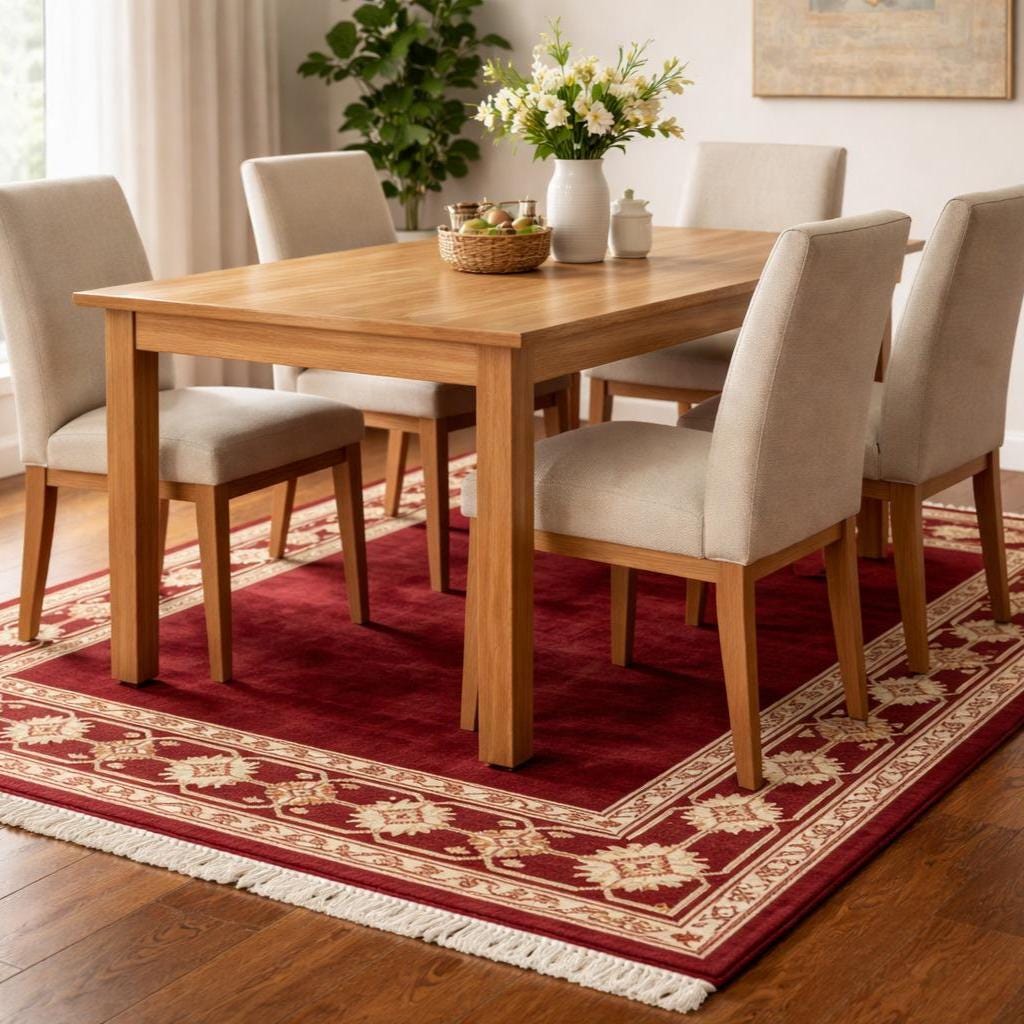 Hand Knotted Oushak Rug | Red Border Wool Carpet Living Room 8x10 Custom