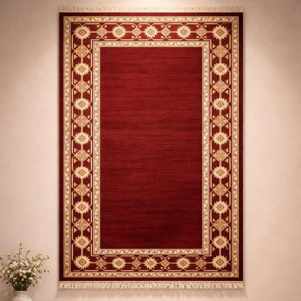 Hand Knotted Oushak Rug | Red Border Wool Carpet Living Room 8x10 Custom