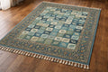 Hand-Knotted Wool Rug, Floral Geometric Patio Carpet, Vintage Boho Area Rug