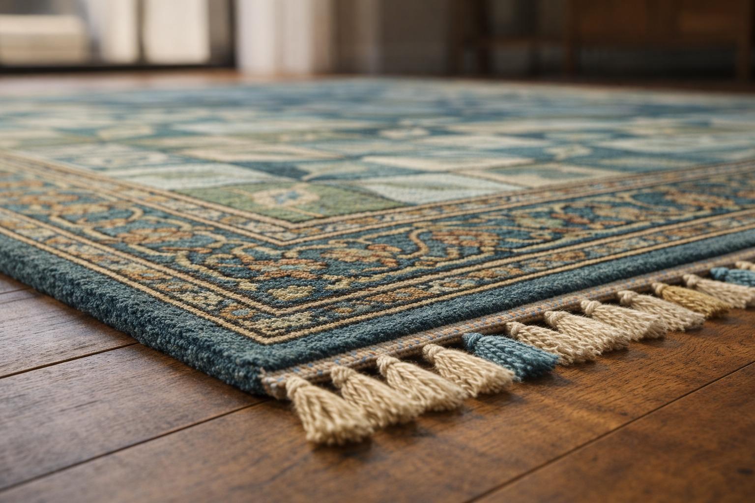 Hand-Knotted Wool Rug, Floral Geometric Patio Carpet, Vintage Boho Area Rug