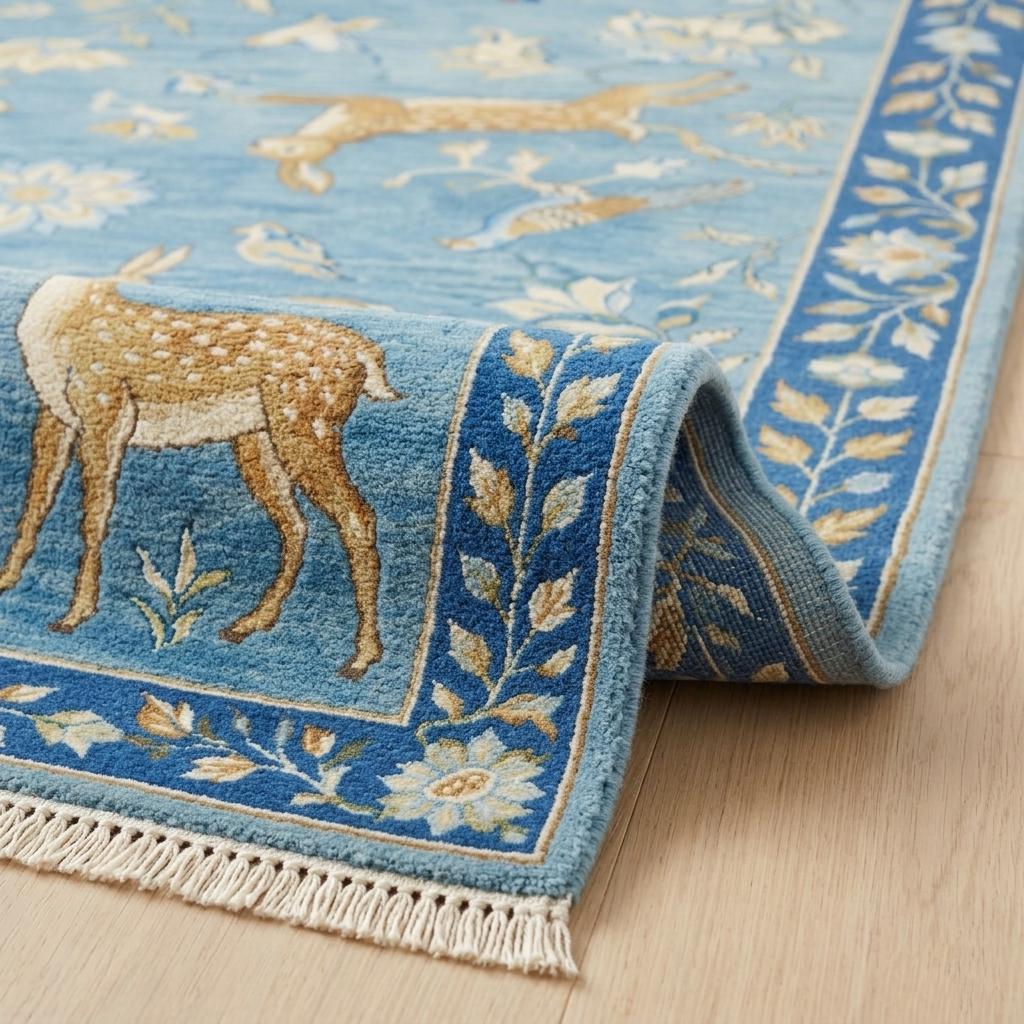 Hand Knotted Deer Rug | Oushak Style Wool Living Room 8x10 Custom Size
