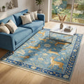 Hand Knotted Deer Rug | Oushak Style Wool Living Room 8x10 Custom Size
