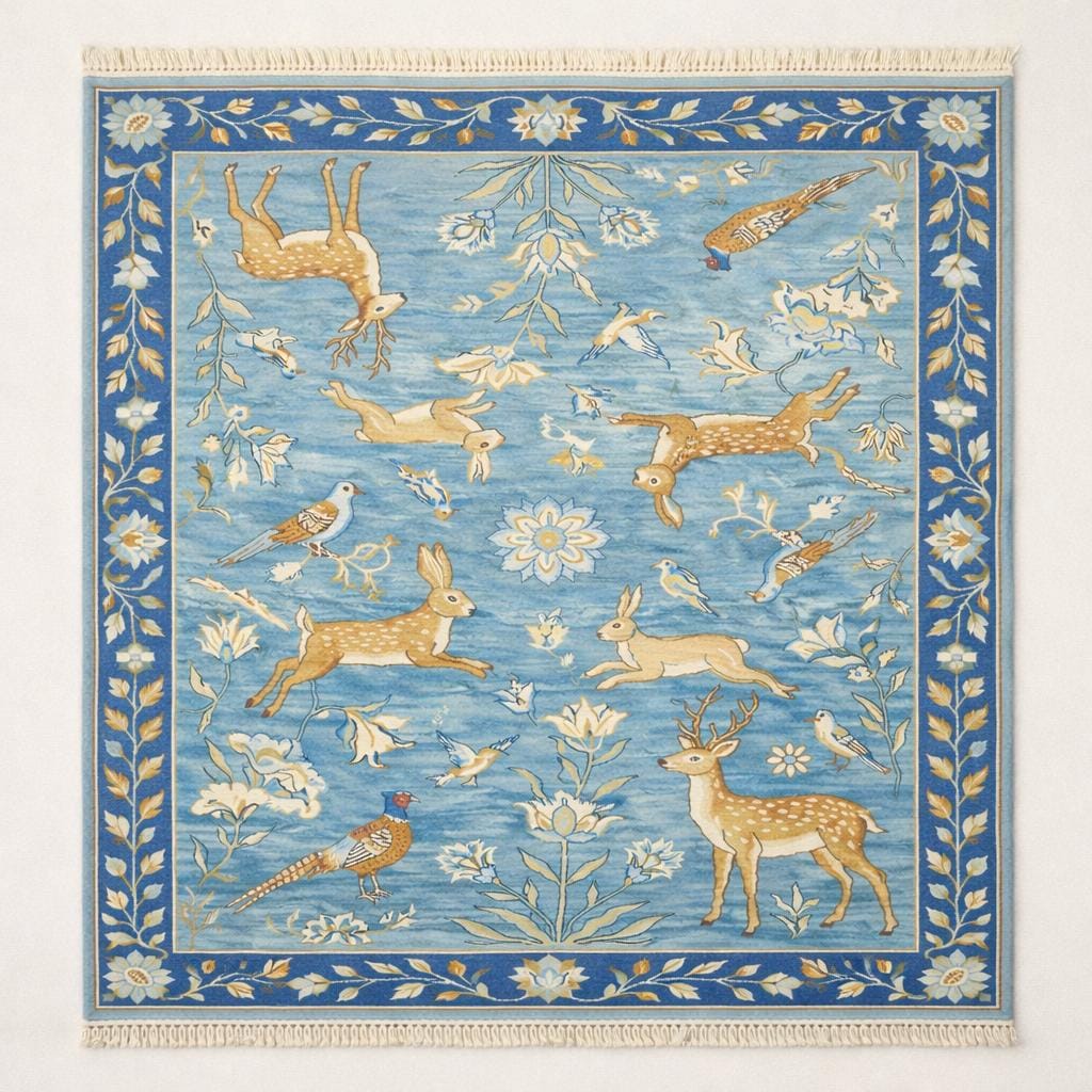 Hand Knotted Deer Rug | Oushak Style Wool Living Room 8x10 Custom Size