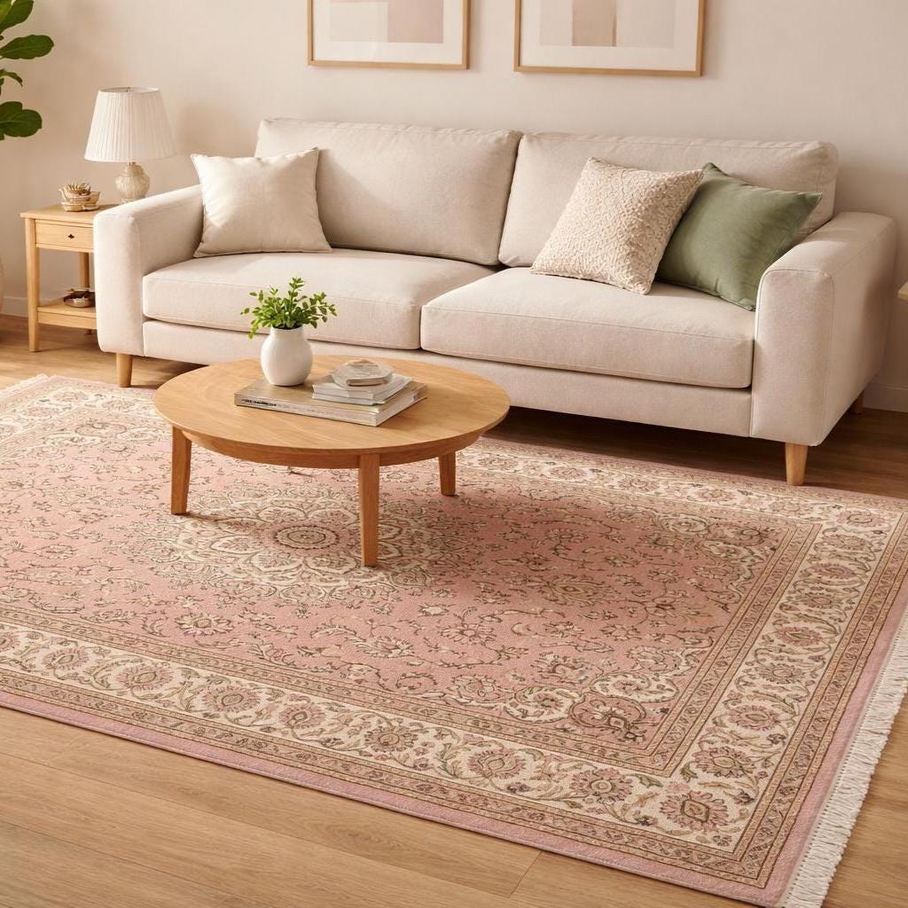 Hand Knotted Pink Medallion Rug | Persian | Wool | Living Room | 8x10 | Custom