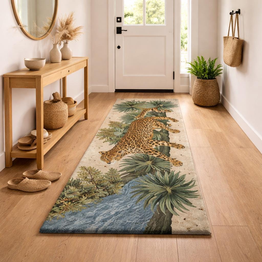 Hand Tufted Cheetah Jungle Runner Rug | Boho | Wool | Living Room Area Rug | Custom
