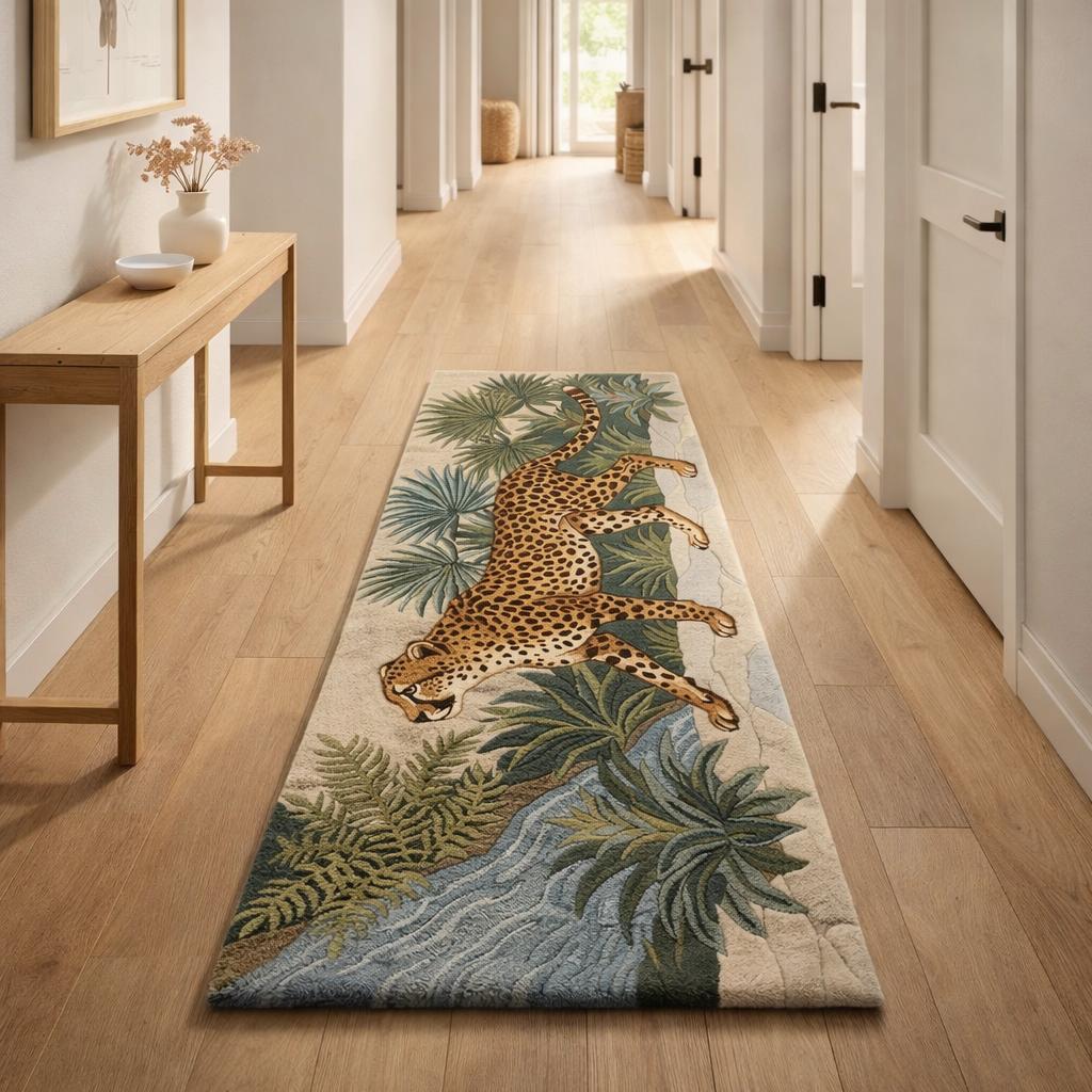 Hand Tufted Cheetah Jungle Runner Rug | Boho | Wool | Living Room Area Rug | Custom